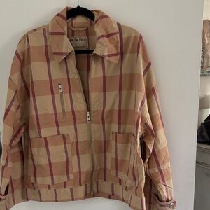 We The Free barn jacket Plaid Zip Shirt Jacket in Beige and Mauve NWT